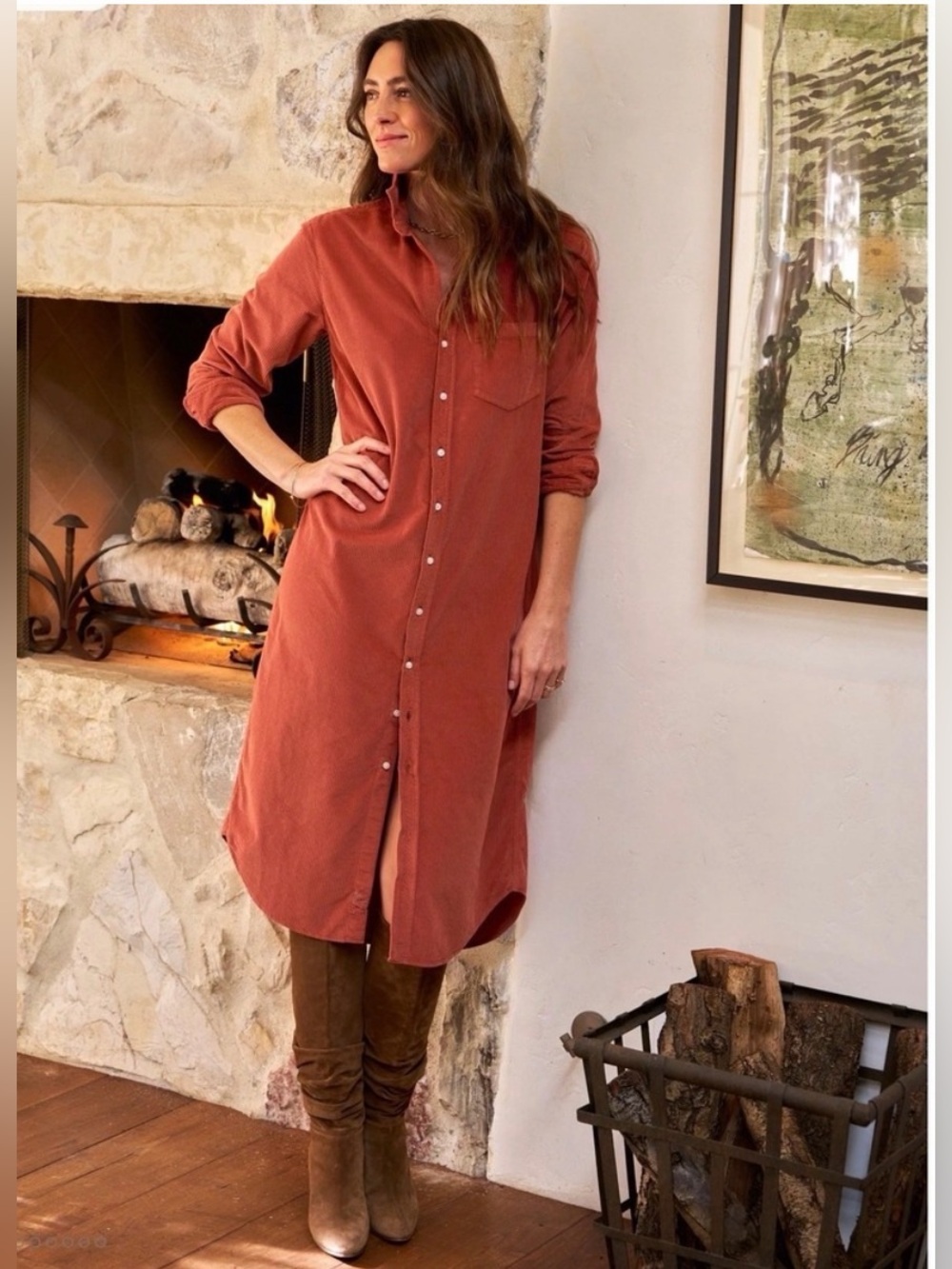 Frank & Eileen Rory Maxi Shirtdress in Spice Orange Corduroy Buttondown. Size XL